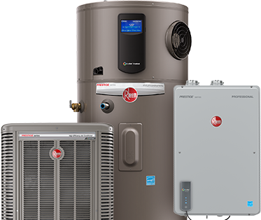 Rheem water heater, hybrid water heater, and air conditioner
